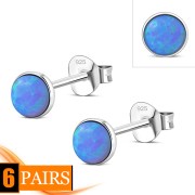 Synthetic Azure Opal Round Sterling Silver Stud Earrings, e440st